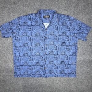 Favant Hawaiian Shirt Men's 4XL Blue Tiki Aloha Button Up Designed in Hawaii